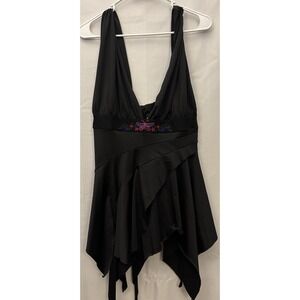 Y2k Flora Black Handkerchief Hem Tank Top Embroidered M 90s Fairycore Whimsagoth